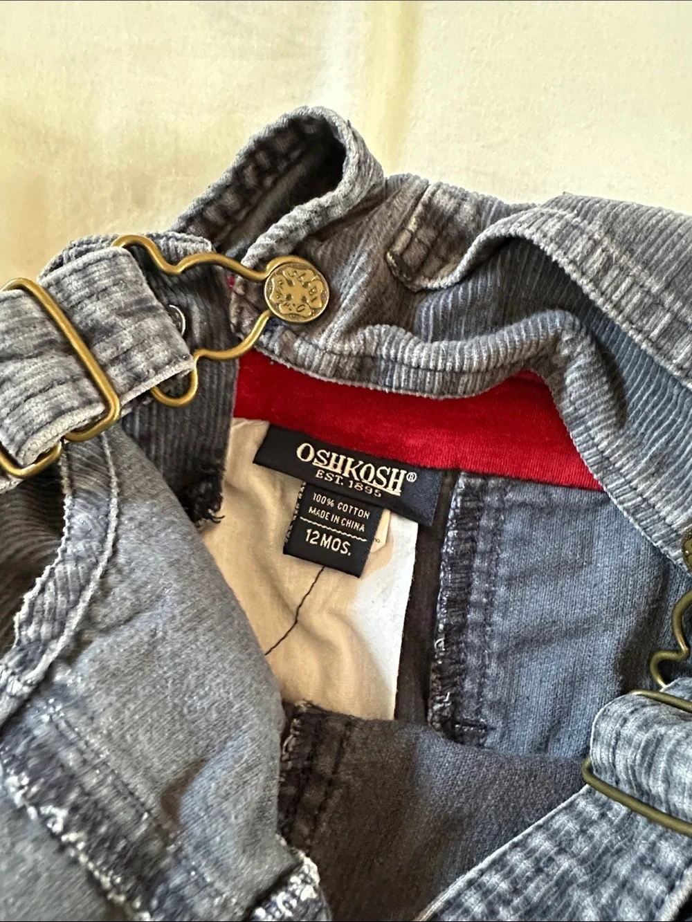OshKosh B'gosh Dark Blue Denim Overalls with Red Cuff Accent